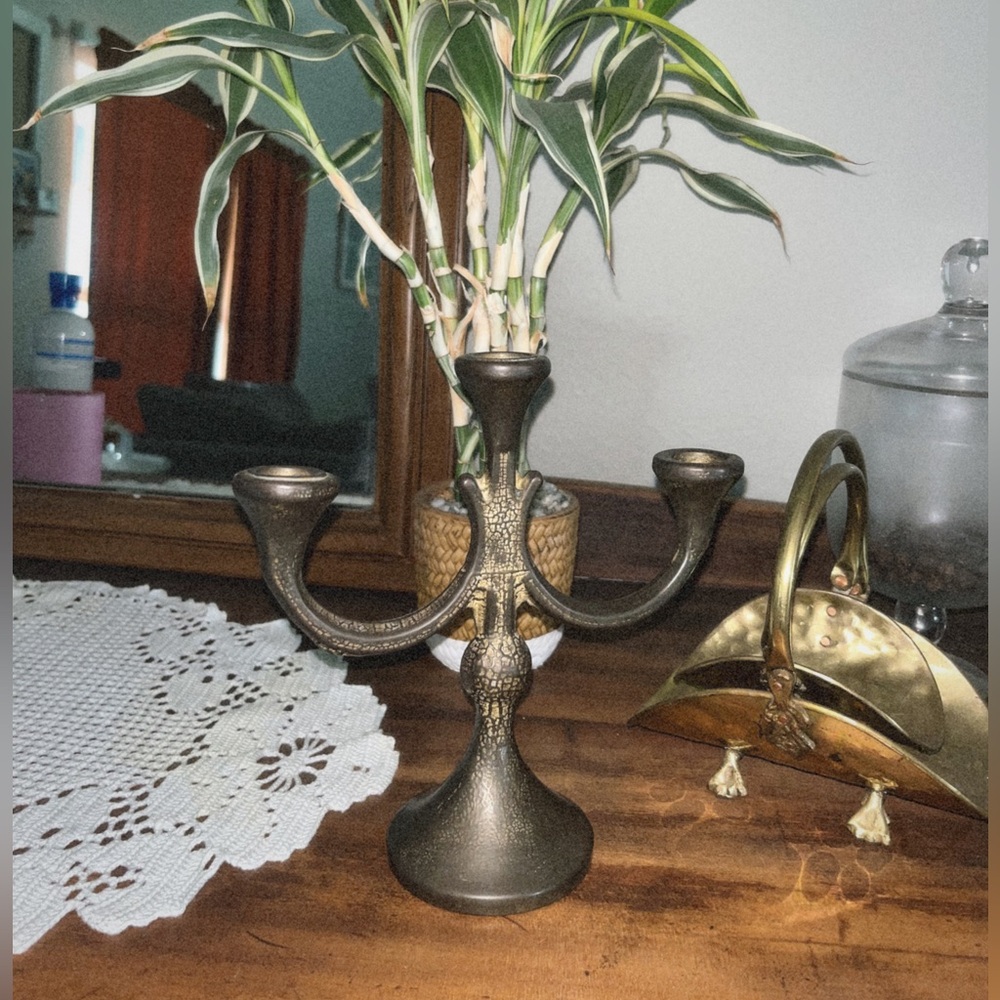 Antique brass candle abra